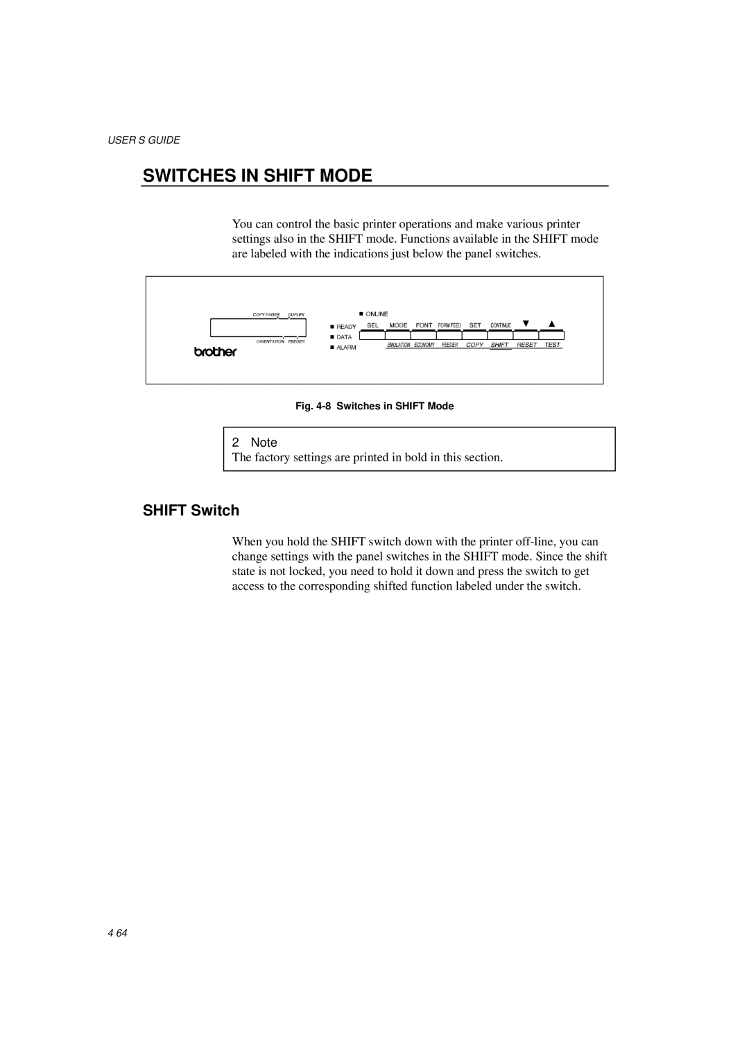 Brother HL-1260E manual Switches in Shift Mode, Shift Switch 