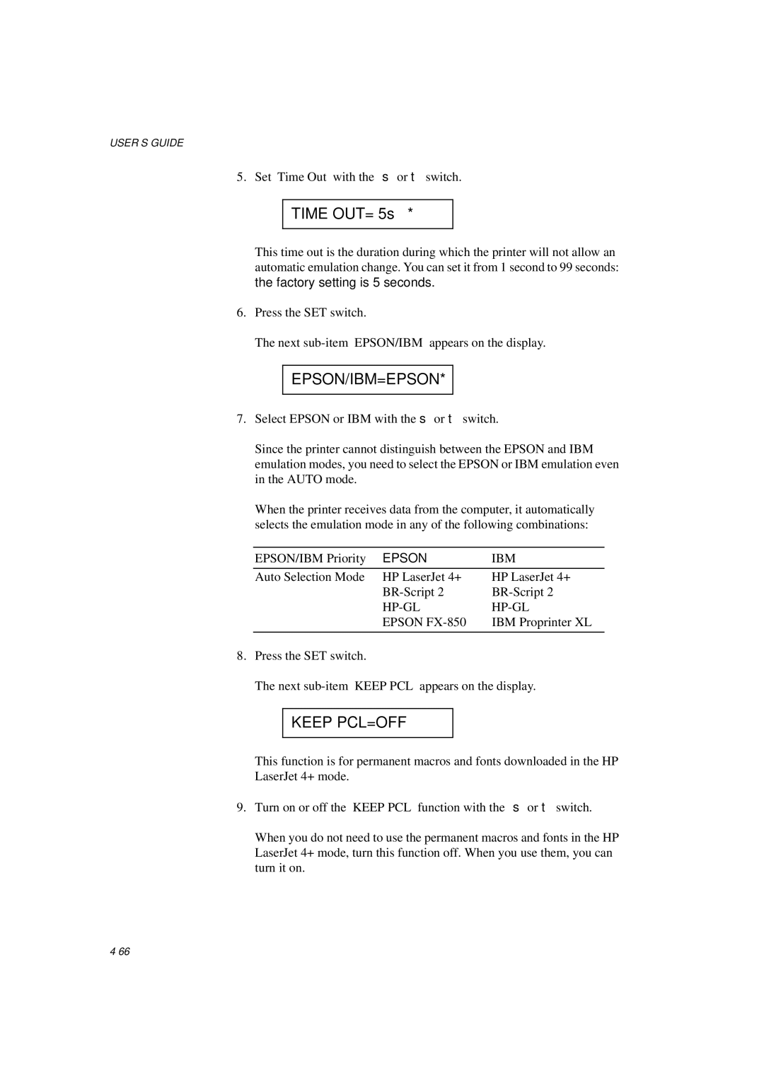 Brother HL-1260E manual Epson/Ibm=Epson, Keep PCL=OFF 