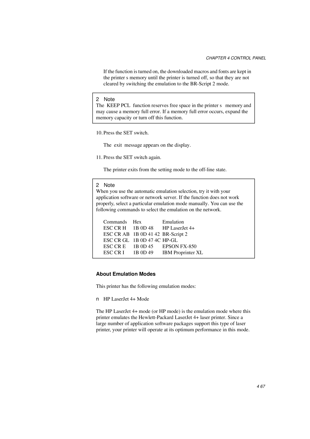 Brother HL-1260E manual About Emulation Modes 