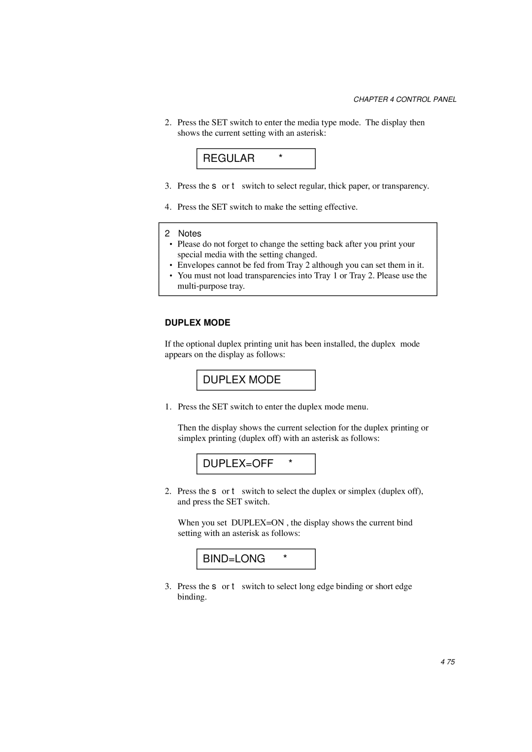 Brother HL-1260E manual Regular, Duplex=Off, Bind=Long, Duplex Mode 