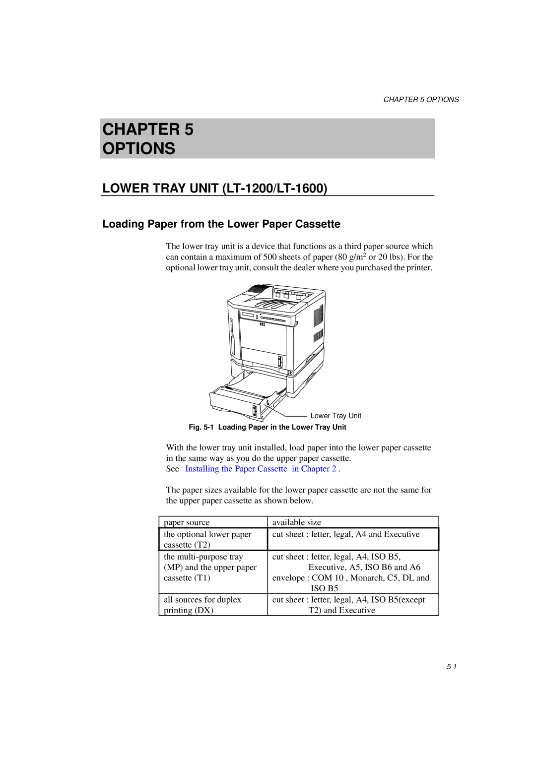 Brother HL-1260E manual Lower Tray Unit LT-1200/LT-1600, Loading Paper from the Lower Paper Cassette 