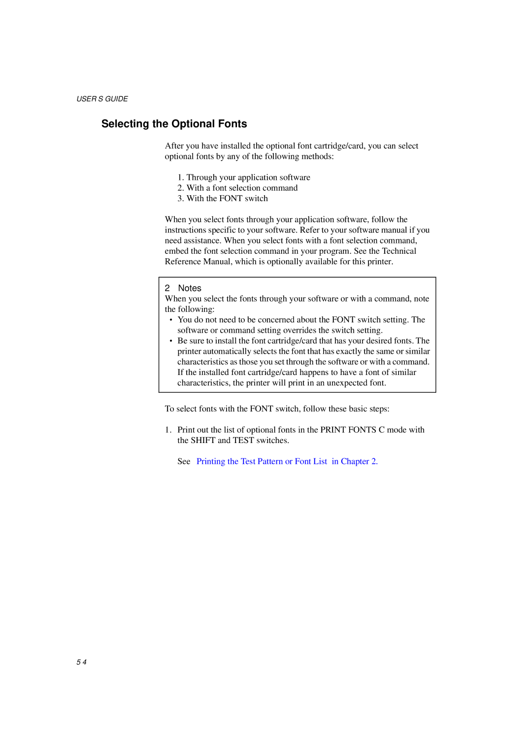 Brother HL-1260E manual Selecting the Optional Fonts, See Printing the Test Pattern or Font List in Chapter 