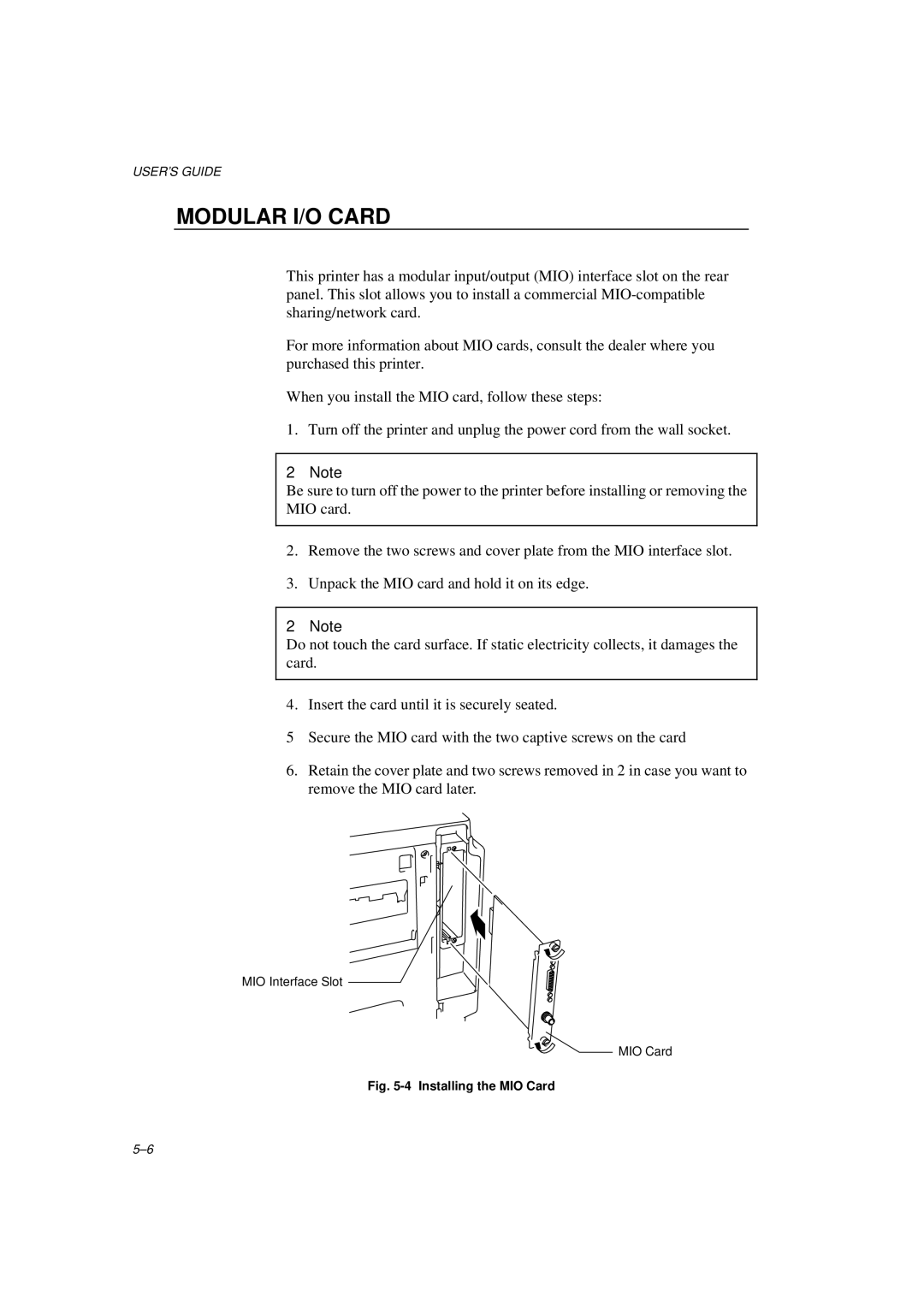 Brother HL-1260E manual Modular I/O Card, Installing the MIO Card 