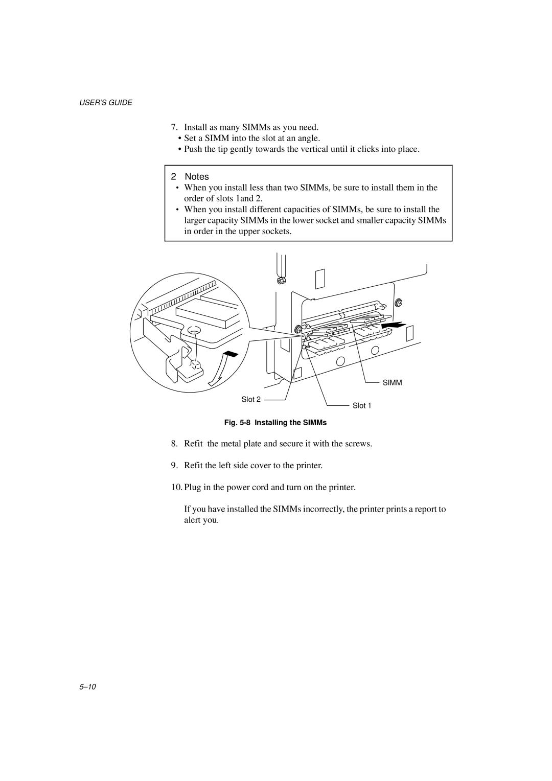 Brother HL-1260E manual Installing the SIMMs 