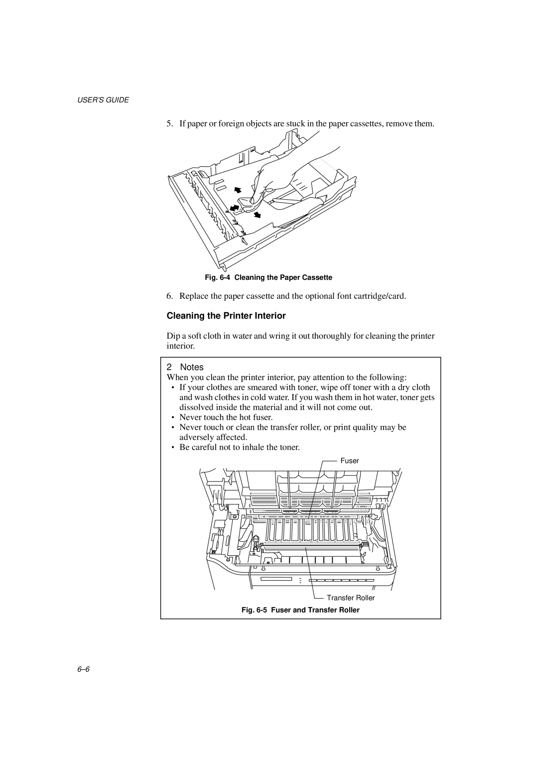 Brother HL-1260E manual Cleaning the Printer Interior, Cleaning the Paper Cassette 