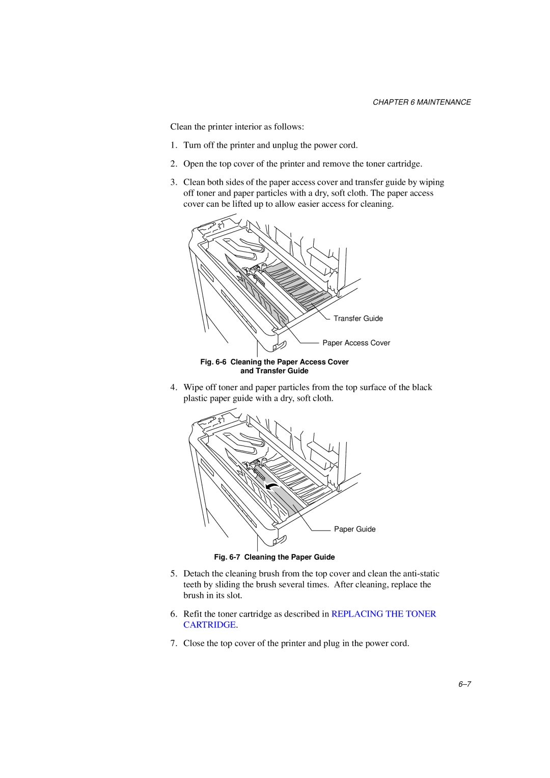 Brother HL-1260E manual Cleaning the Paper Access Cover Transfer Guide 