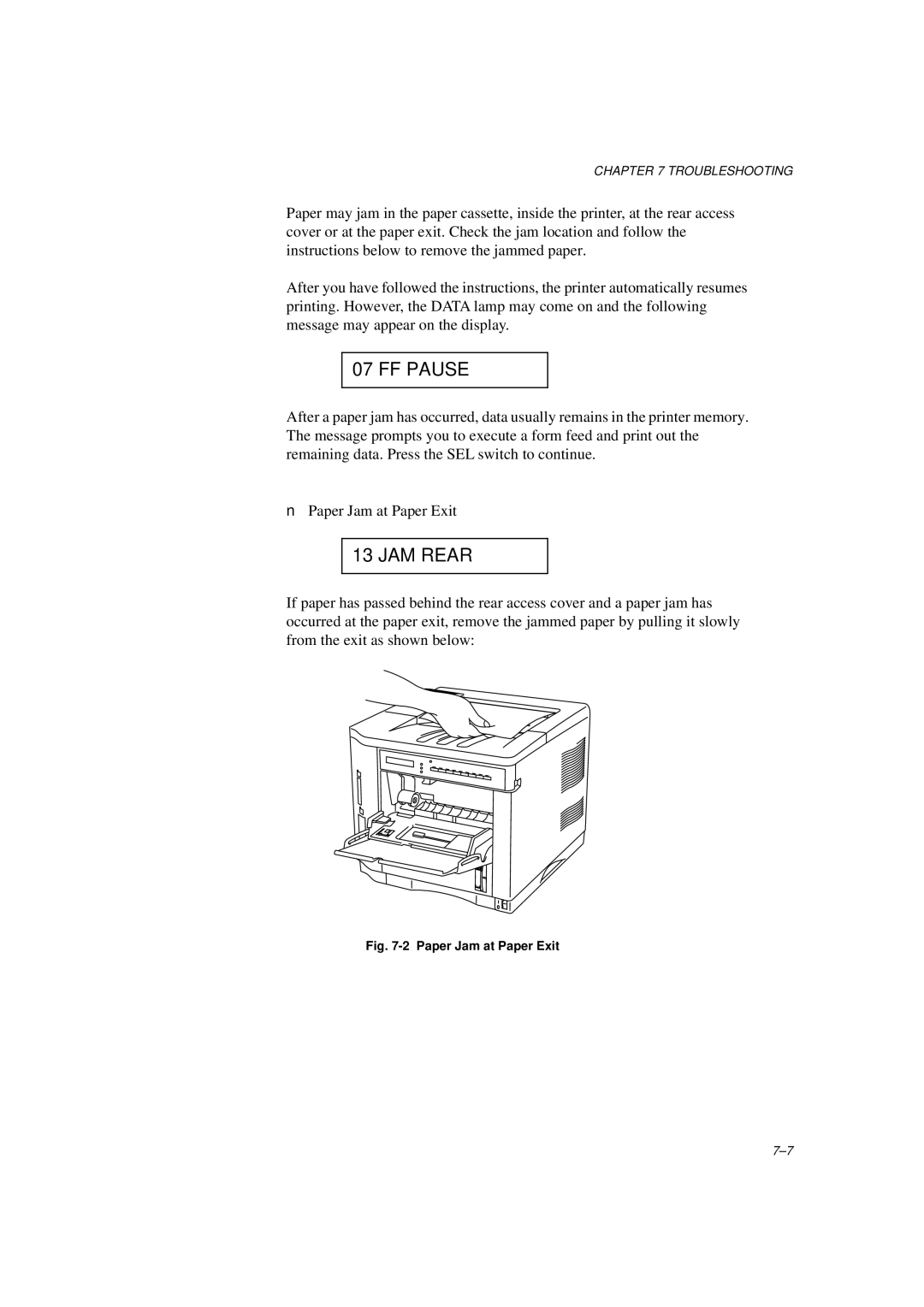 Brother HL-1260E manual JAM Rear, Paper Jam at Paper Exit 