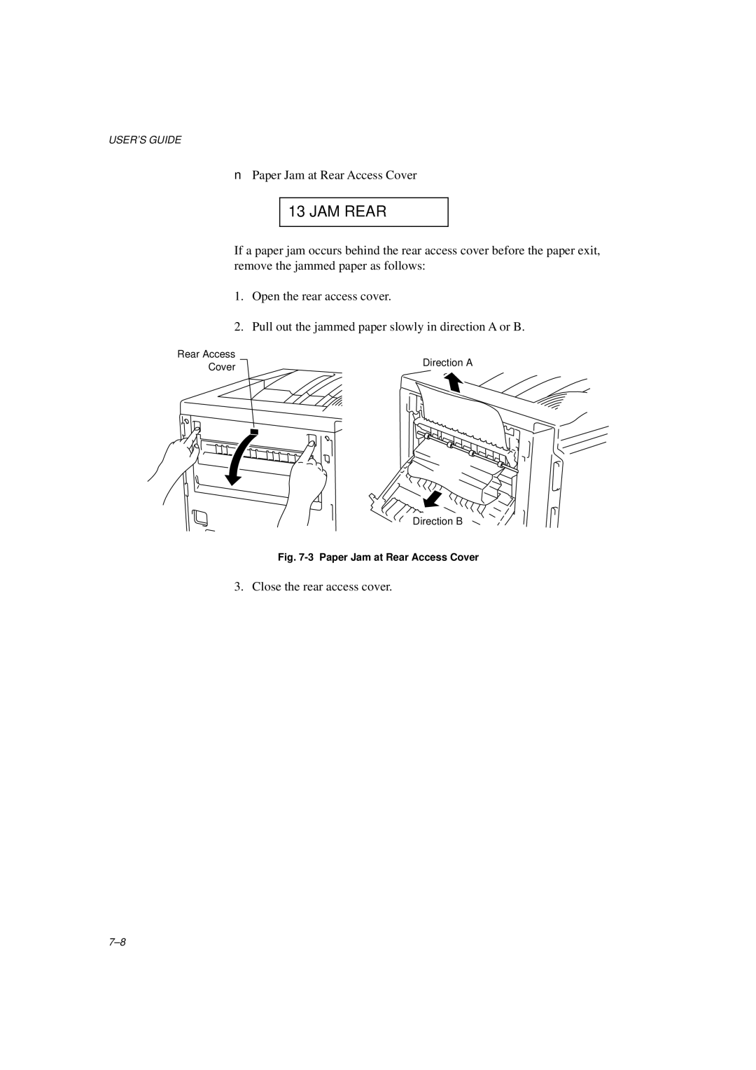 Brother HL-1260E manual Paper Jam at Rear Access Cover 