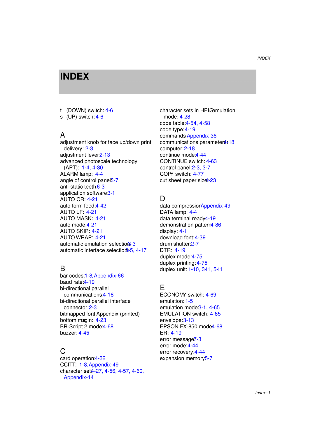 Brother HL-1260E manual Index 