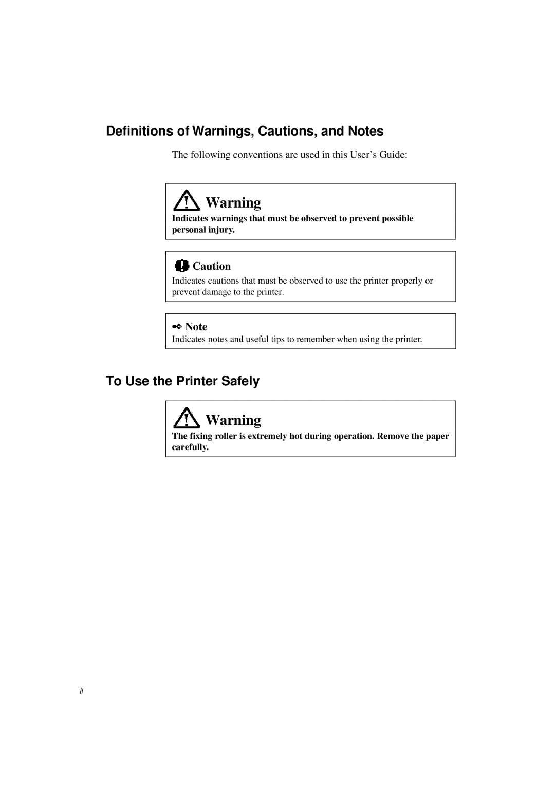 Brother HL-1260E manual Definitions of Warnings, Cautions, and Notes 