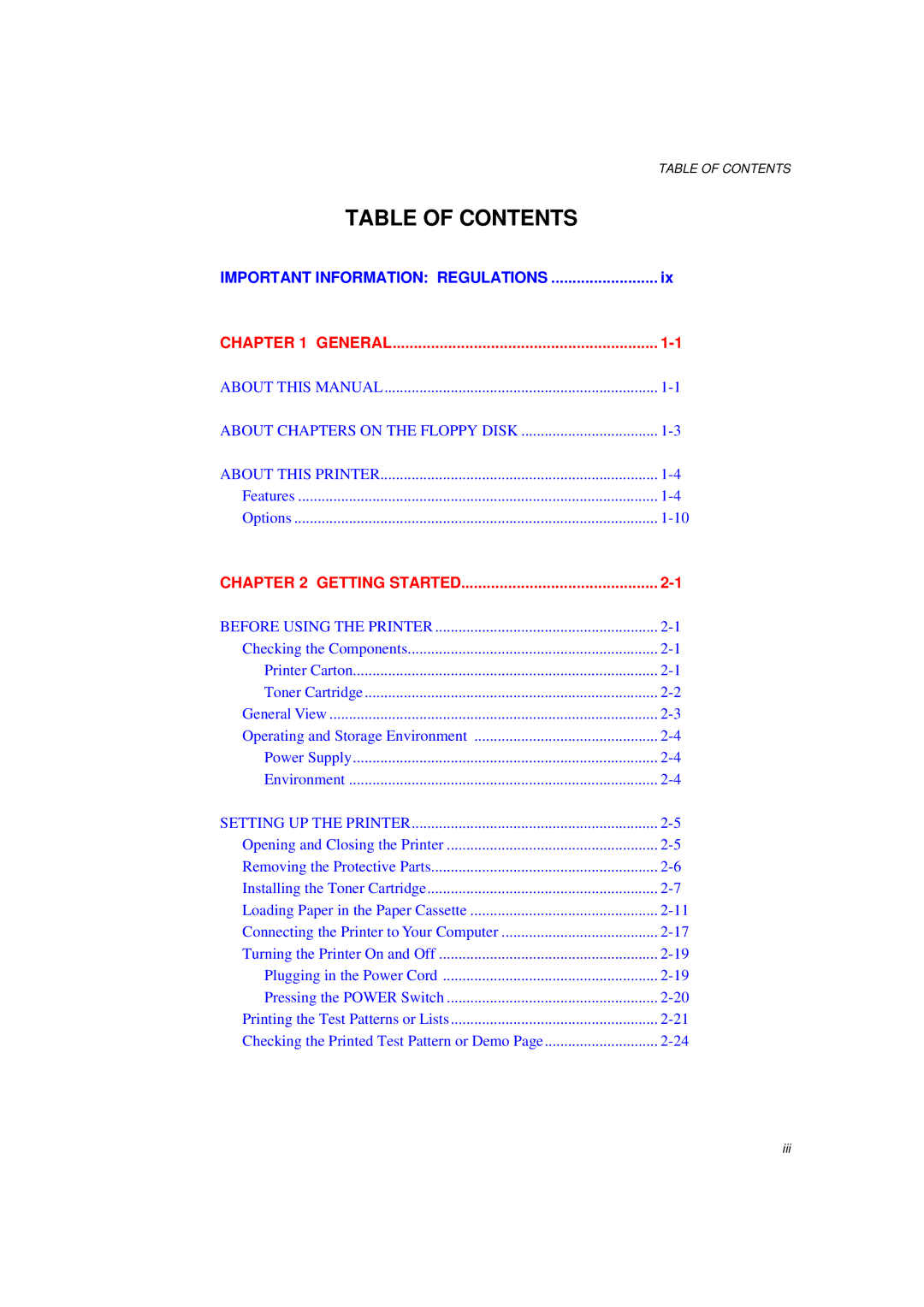 Brother HL-1260E manual Table of Contents 