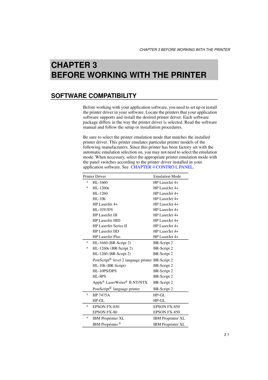 Brother HL-1260E manual Chapter Before Working with the Printer, Software Compatibility 