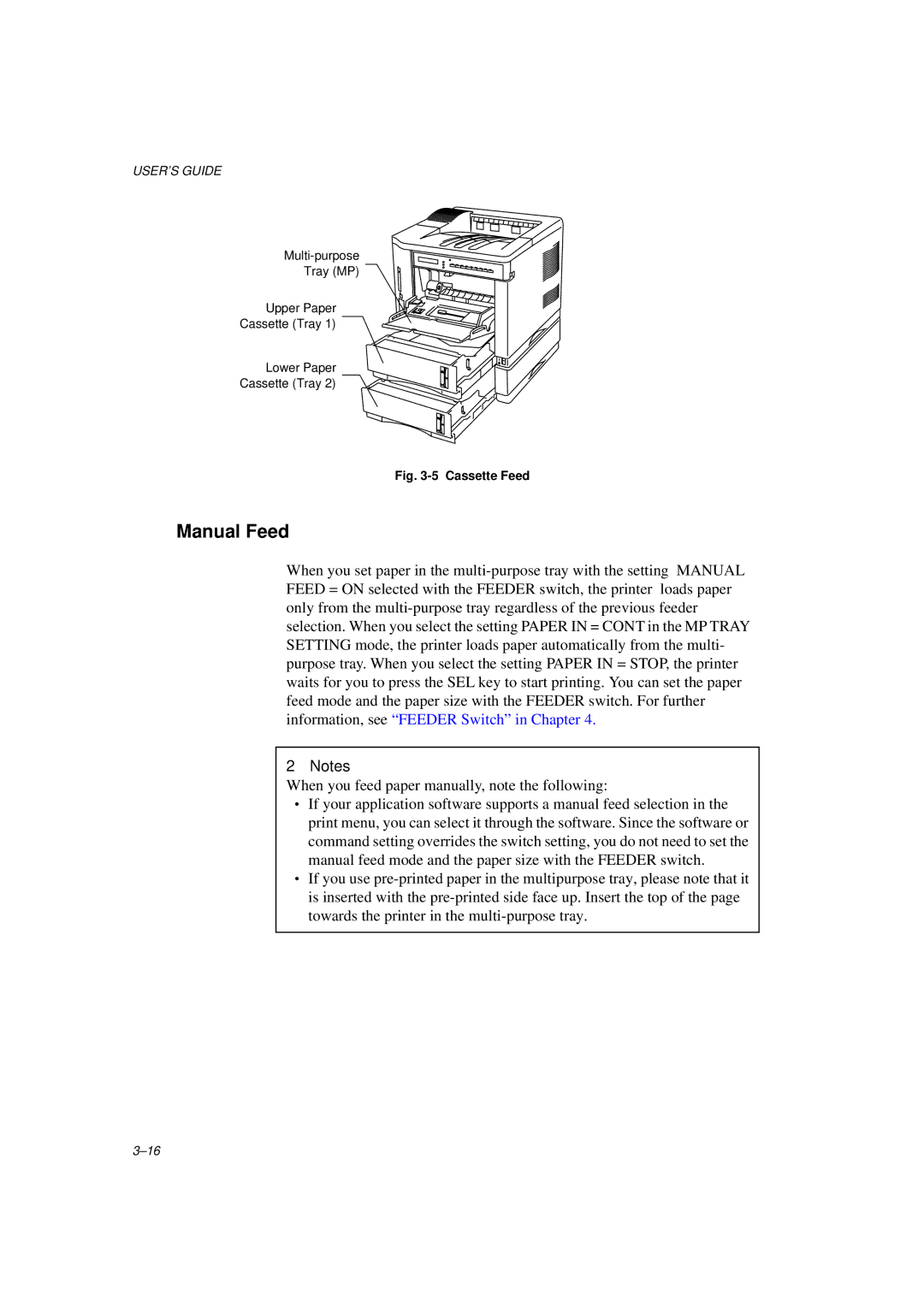 Brother HL-1260E manual Manual Feed, Cassette Feed 