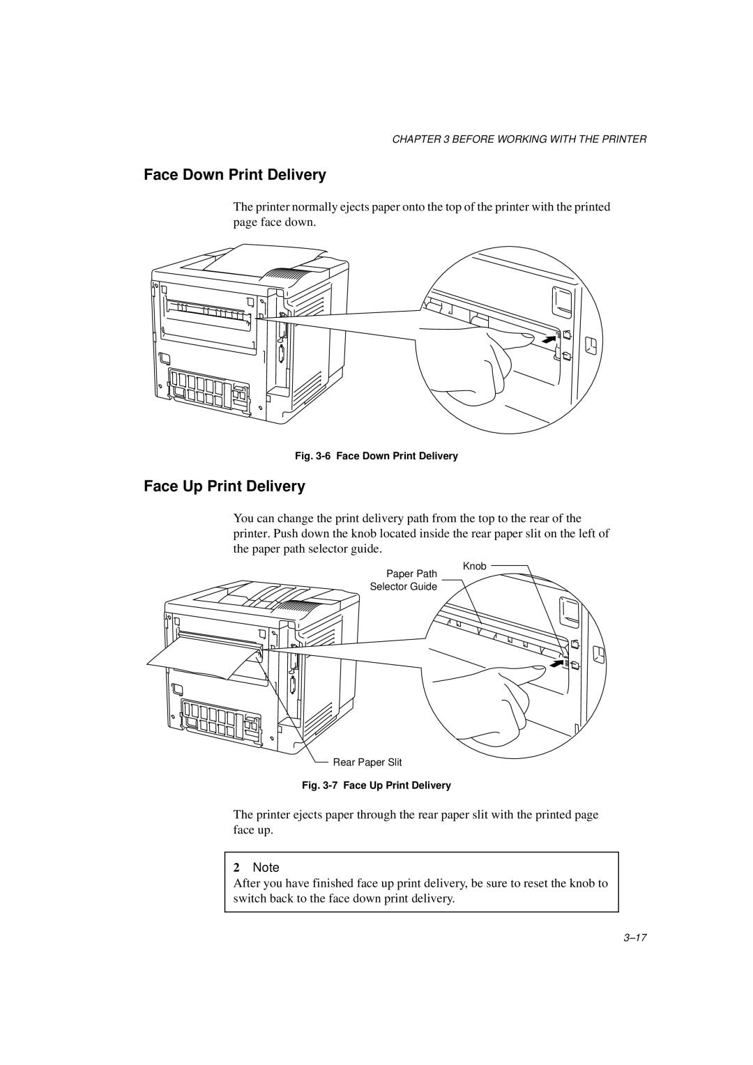 Brother HL-1260E manual Face Down Print Delivery, Face Up Print Delivery 