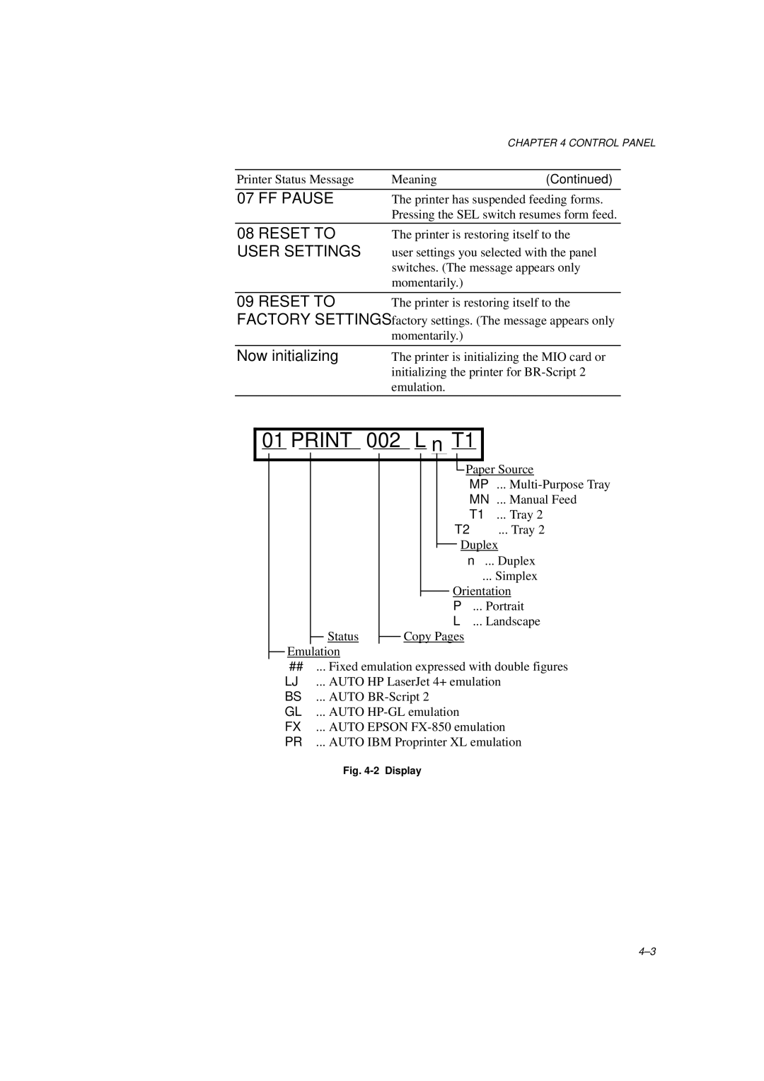 Brother HL-1260E manual FF Pause, Reset to User Settings 