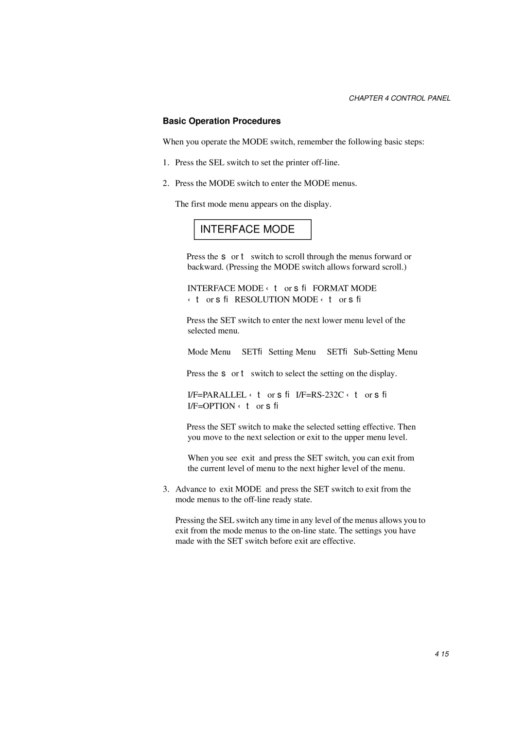 Brother HL-1260E manual Interface Mode, Basic Operation Procedures 