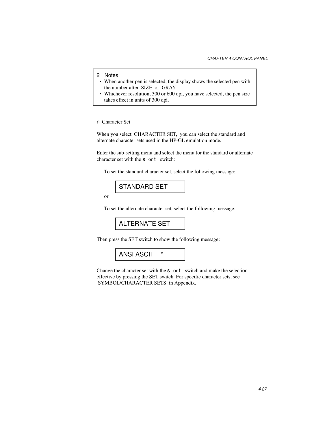 Brother HL-1260E manual Standard SET, Alternate SET, Ansi Ascii 