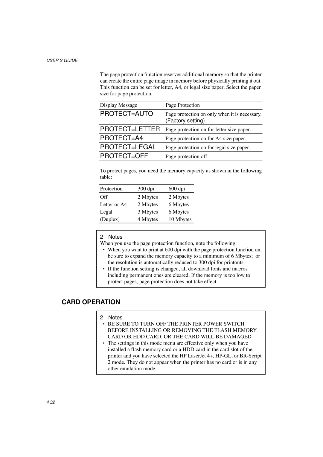 Brother HL-1260E manual Protect=Auto, Protect=Letter, PROTECT=A4, Protect=Legal, Protect=Off 