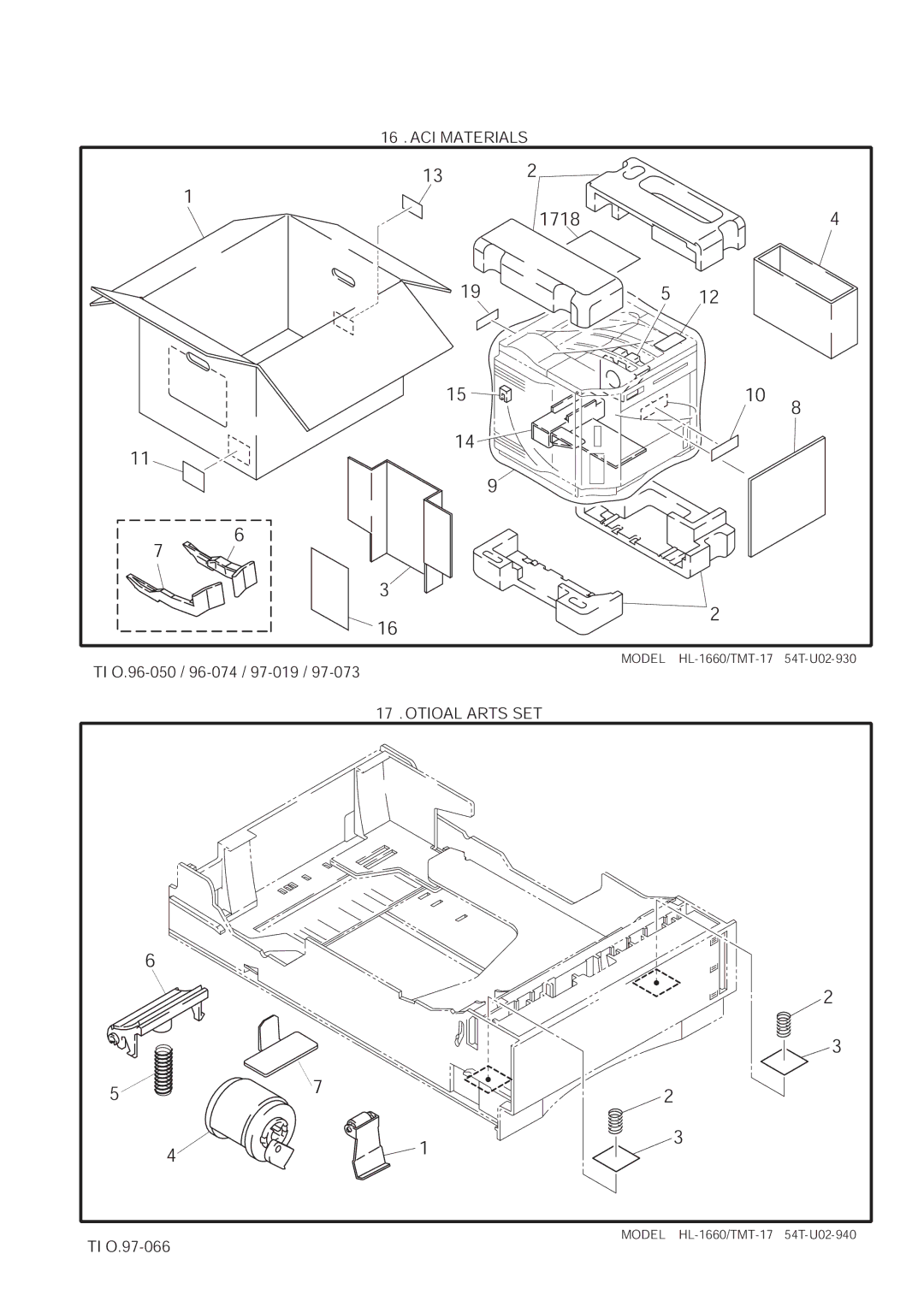 Brother HL-1660 manual Packing Materials, Optional Parts SET 