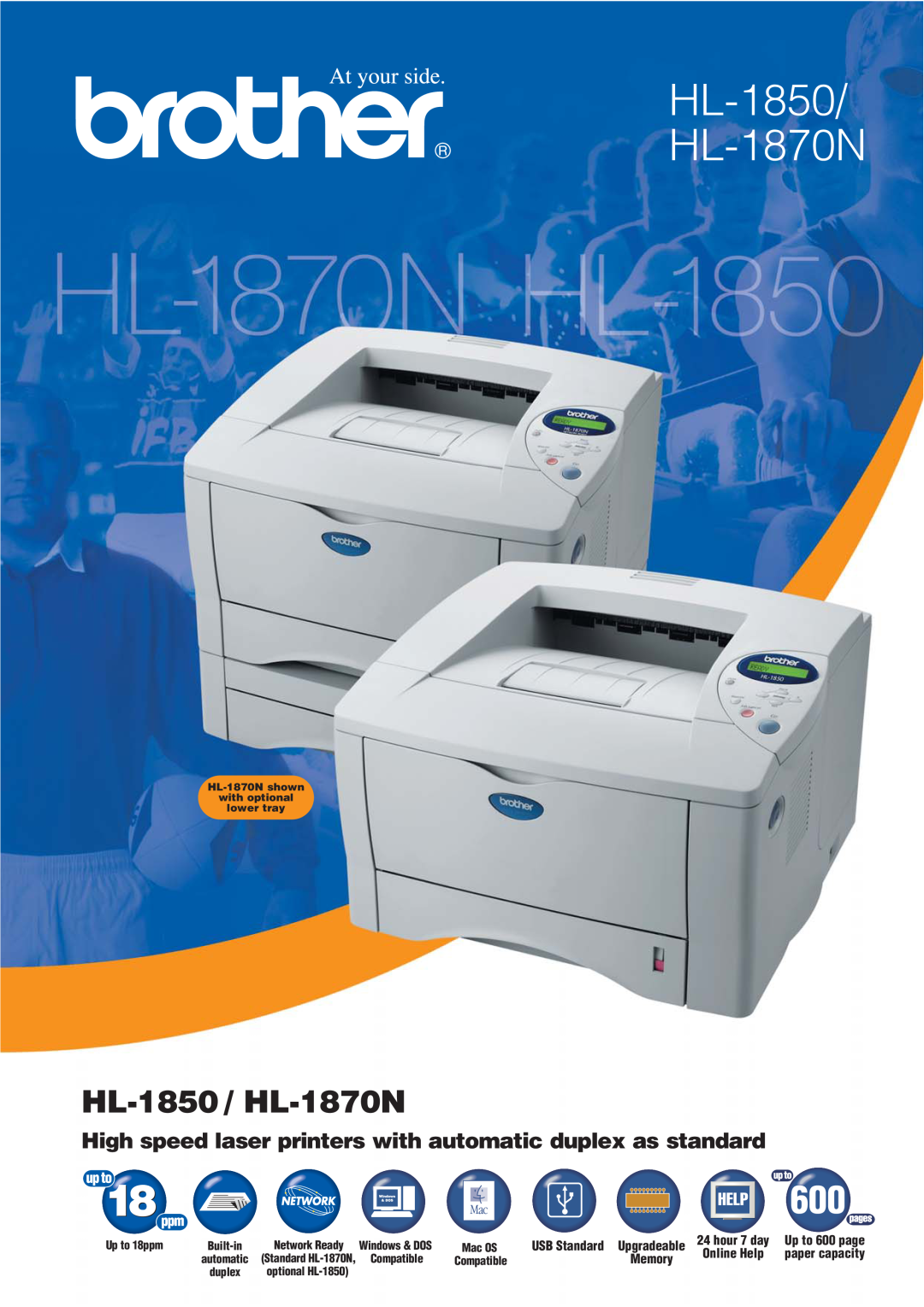 Brother HL1870N manual HL-1850 HL-1870N, HL-1850 / HL-1870N, High speed laser printers with automatic duplex as standard 