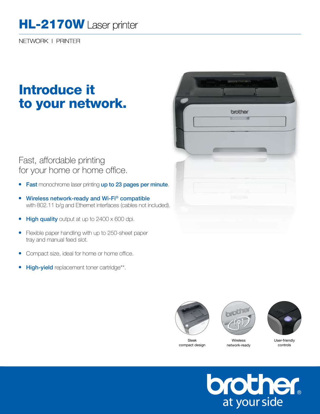 Brother manual HL-2170W Laser printer, Introduce it to your network, Wireless network-ready and Wi-Fi compatible 