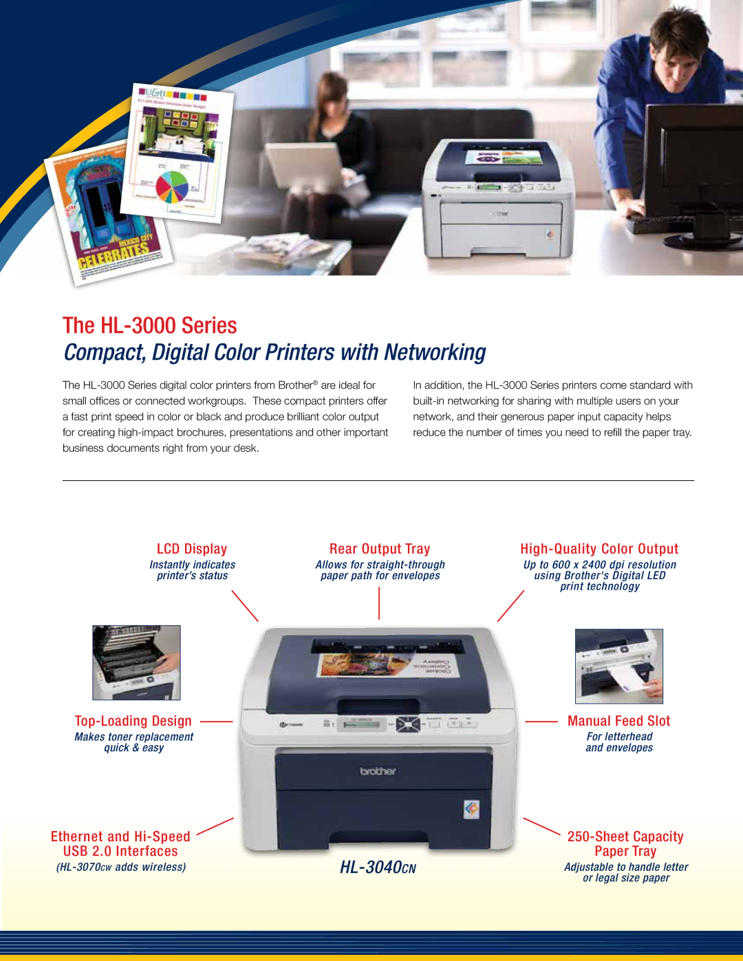 Brother HL-3000 manual Compact, Digital Color Printers with Networking 