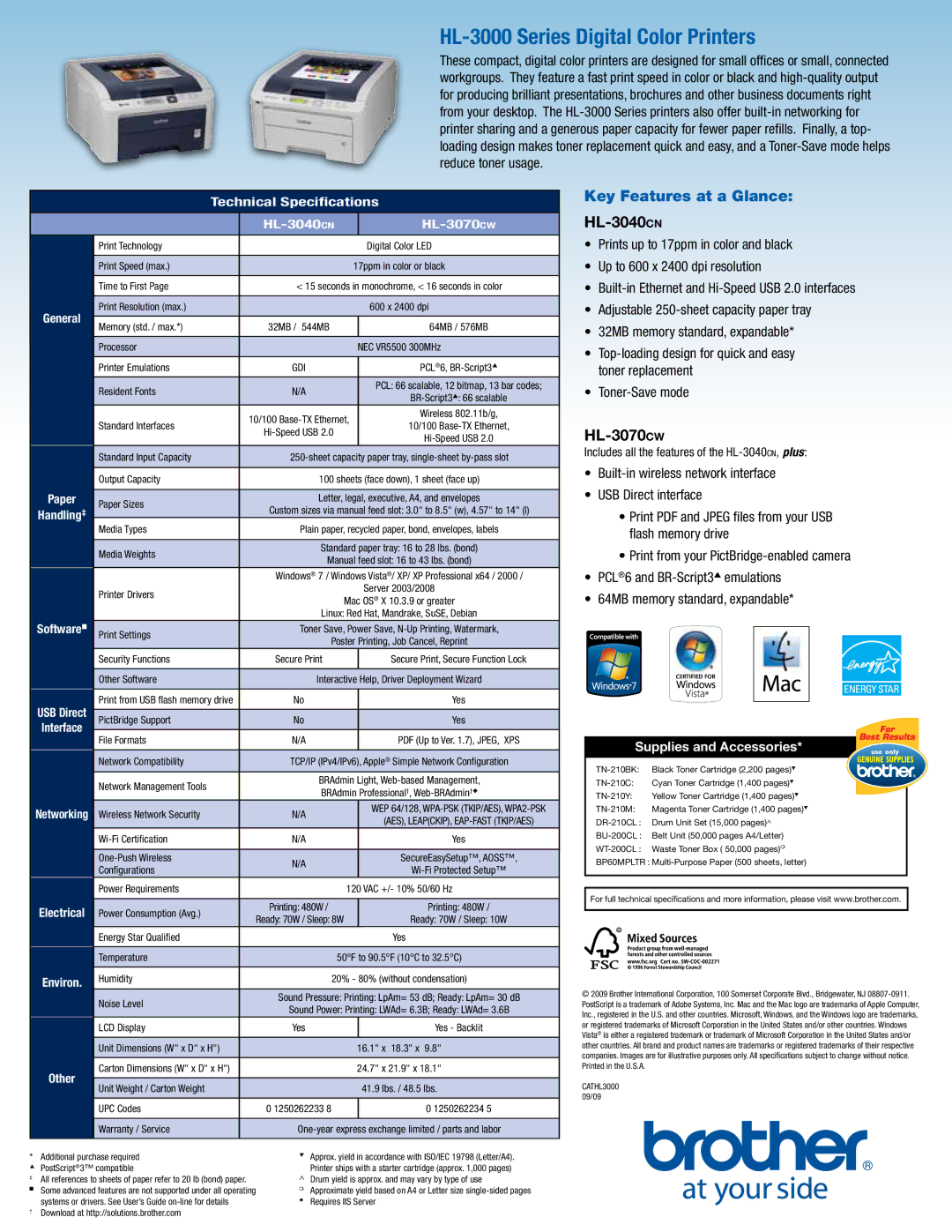 Brother manual HL-3000 Series Digital Color Printers 