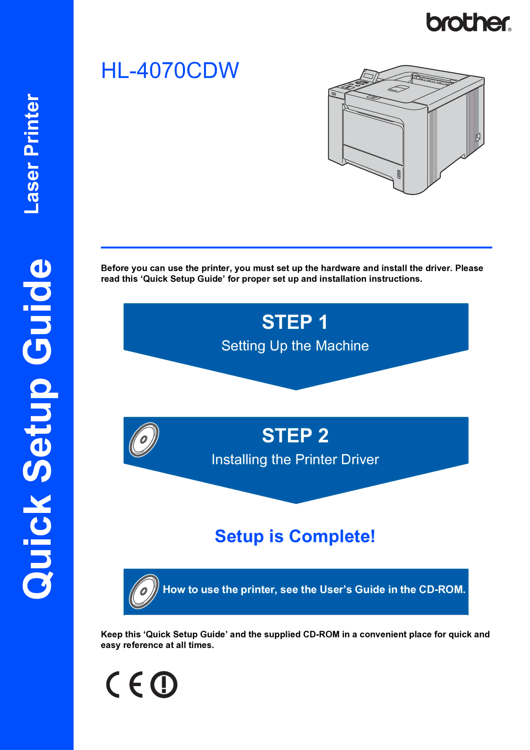 Brother HL-4070CDW setup guide Quick Setup Guide 