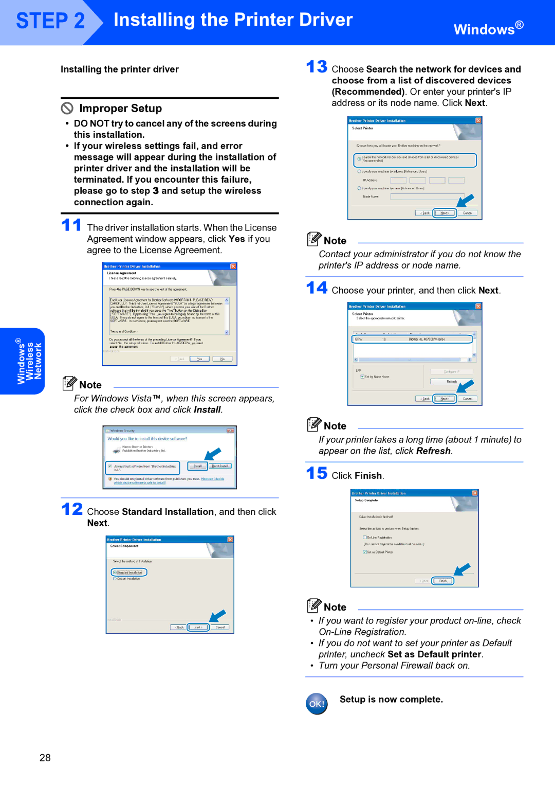 Brother HL-4070CDW setup guide Installing the printer driver, Choose Standard Installation, and then click Next 