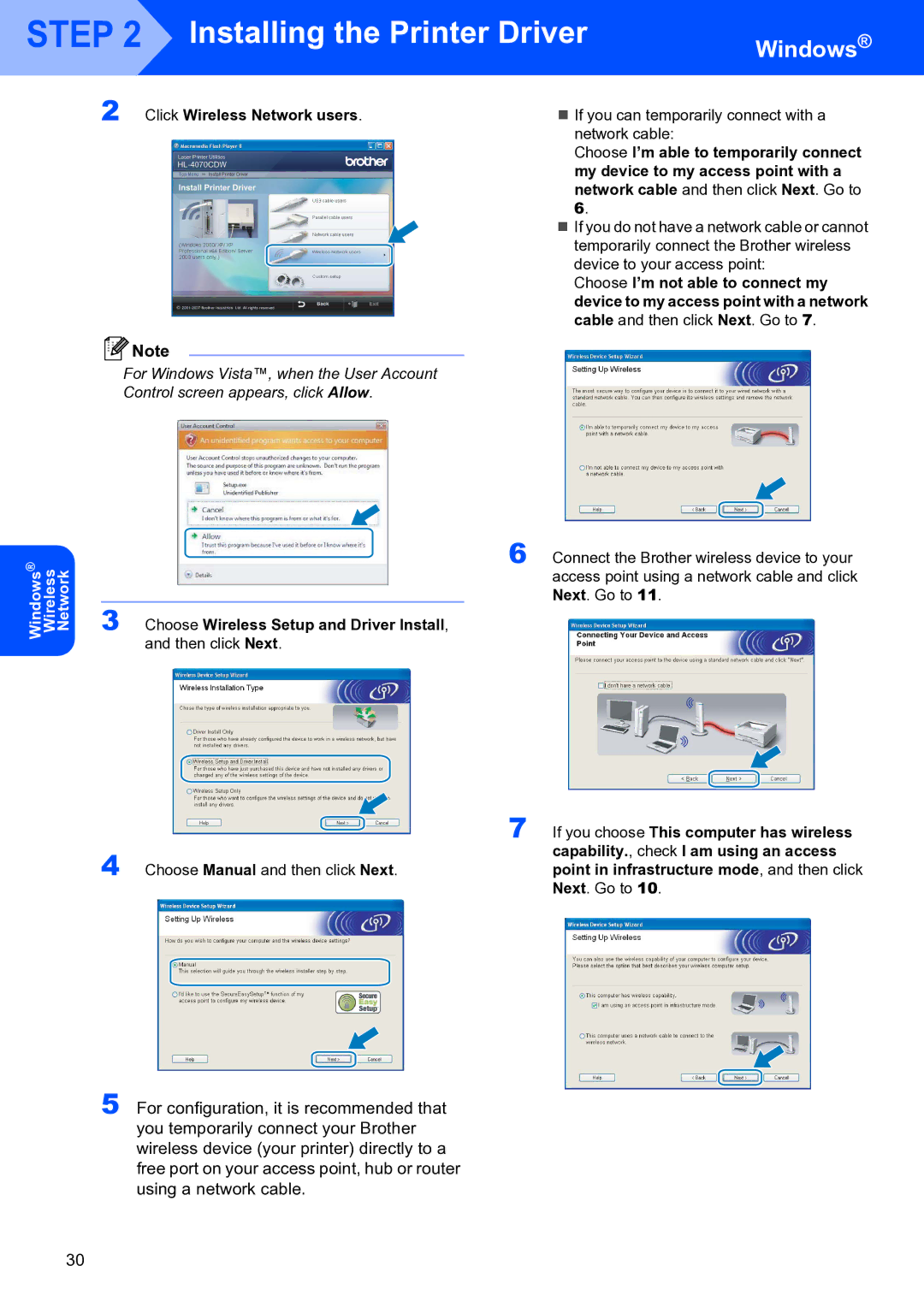 Brother HL-4070CDW setup guide „ If you can temporarily connect with a network cable 