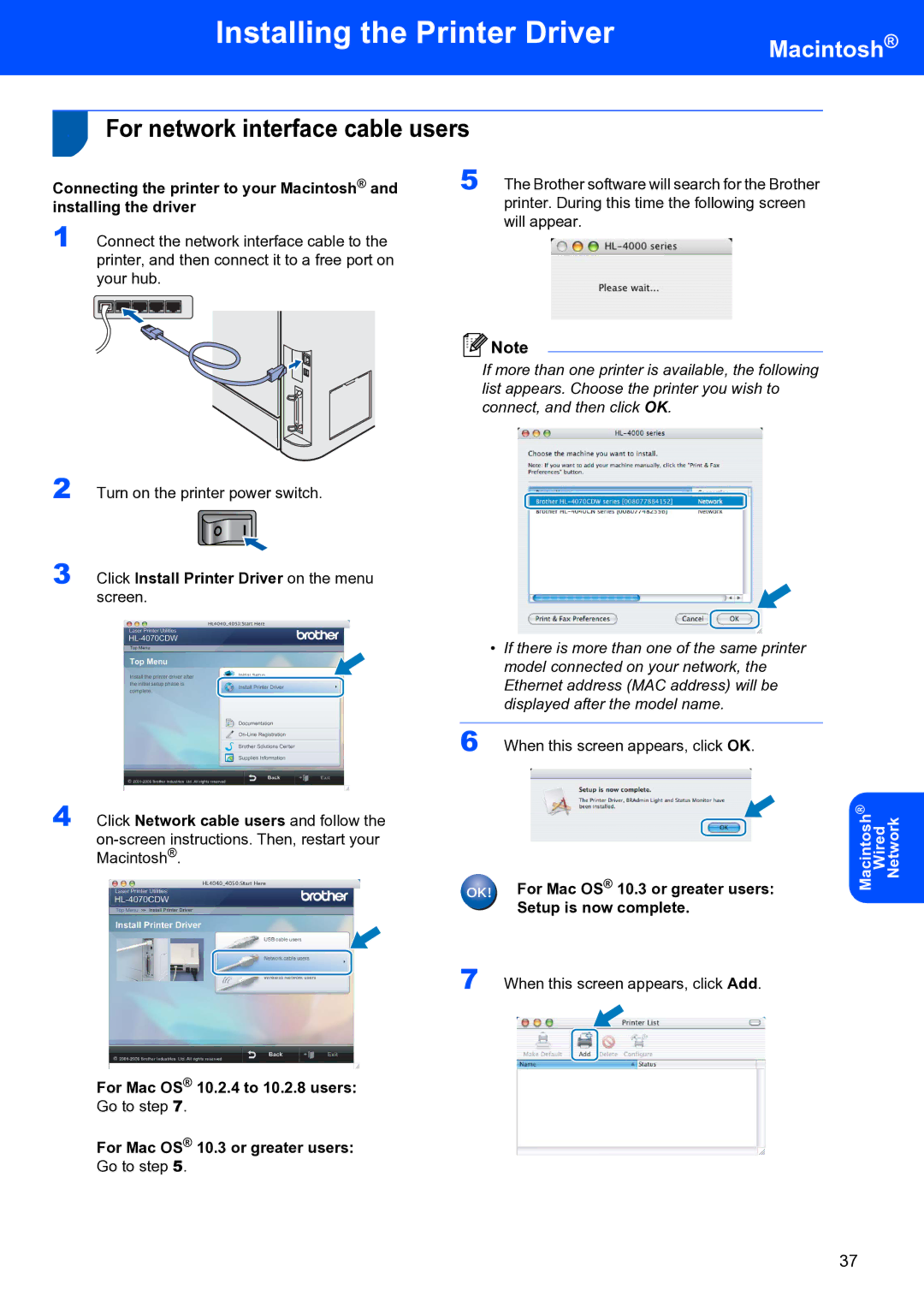 Brother HL-4070CDW setup guide For network interface cable users 