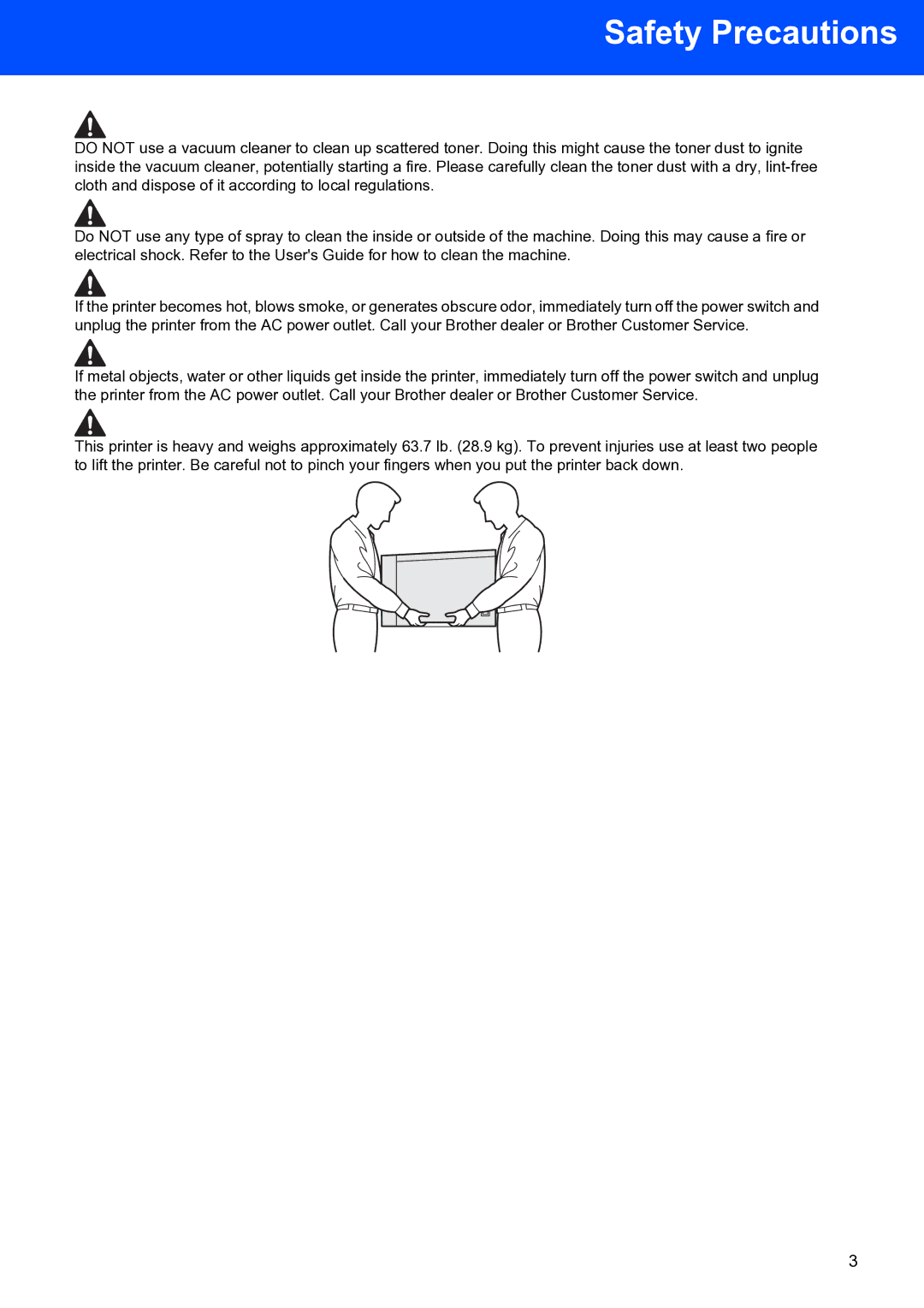 Brother HL-4070CDW setup guide Safety Precautions 