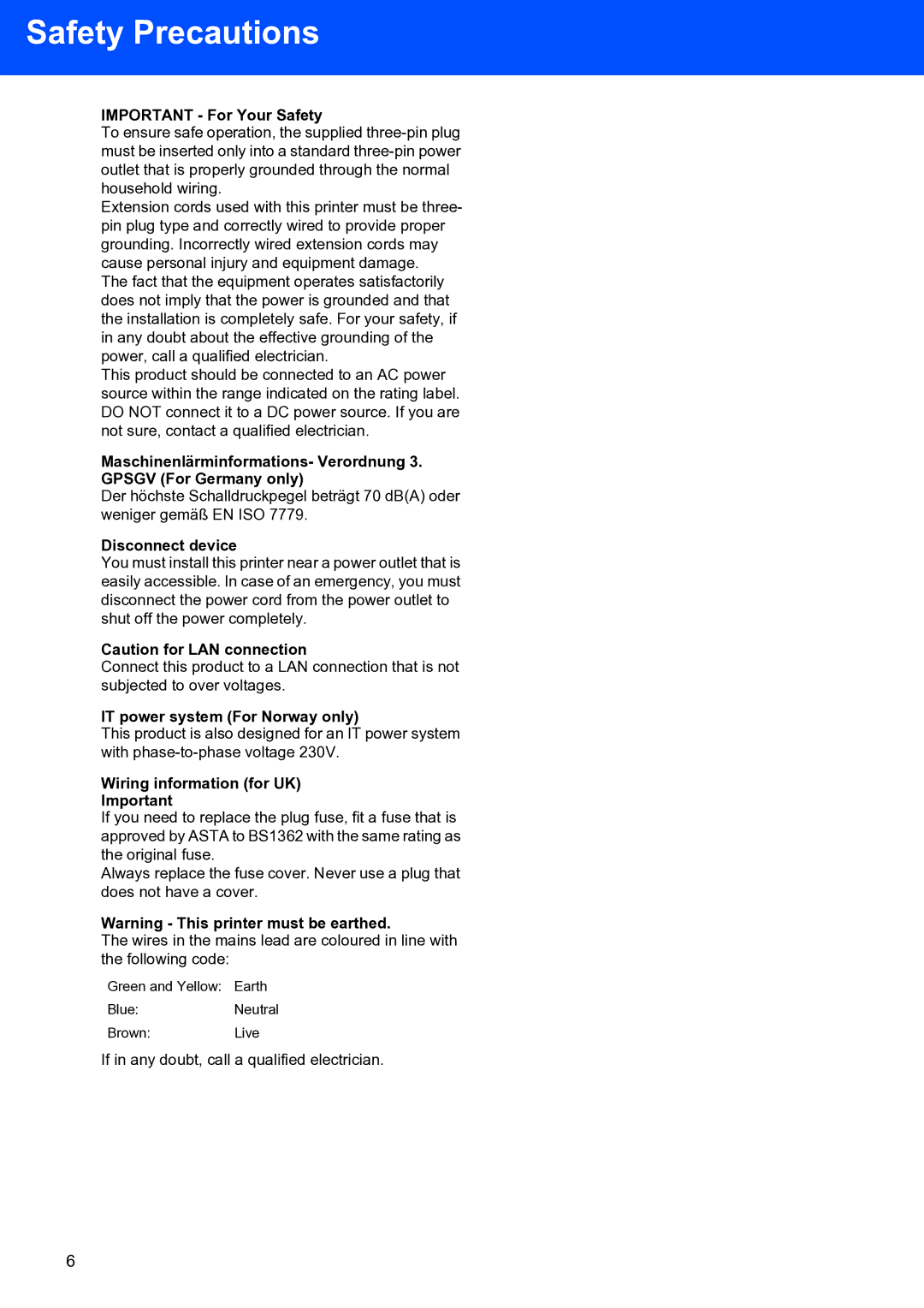 Brother HL-4070CDW setup guide Important For Your Safety, Disconnect device, IT power system For Norway only 