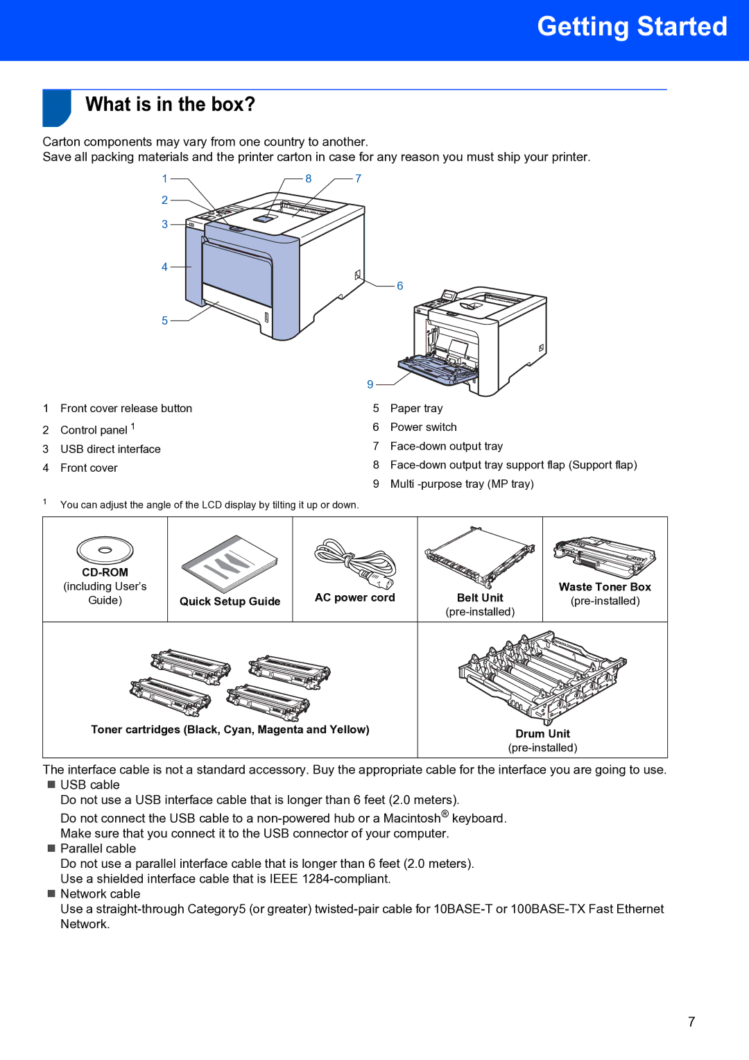 Brother HL-4070CDW setup guide Getting Started, What is in the box? 