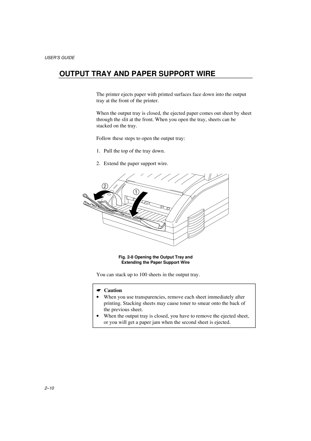 Brother HL-600 manual Output Tray and Paper Support Wire, Opening the Output Tray Extending the Paper Support Wire 