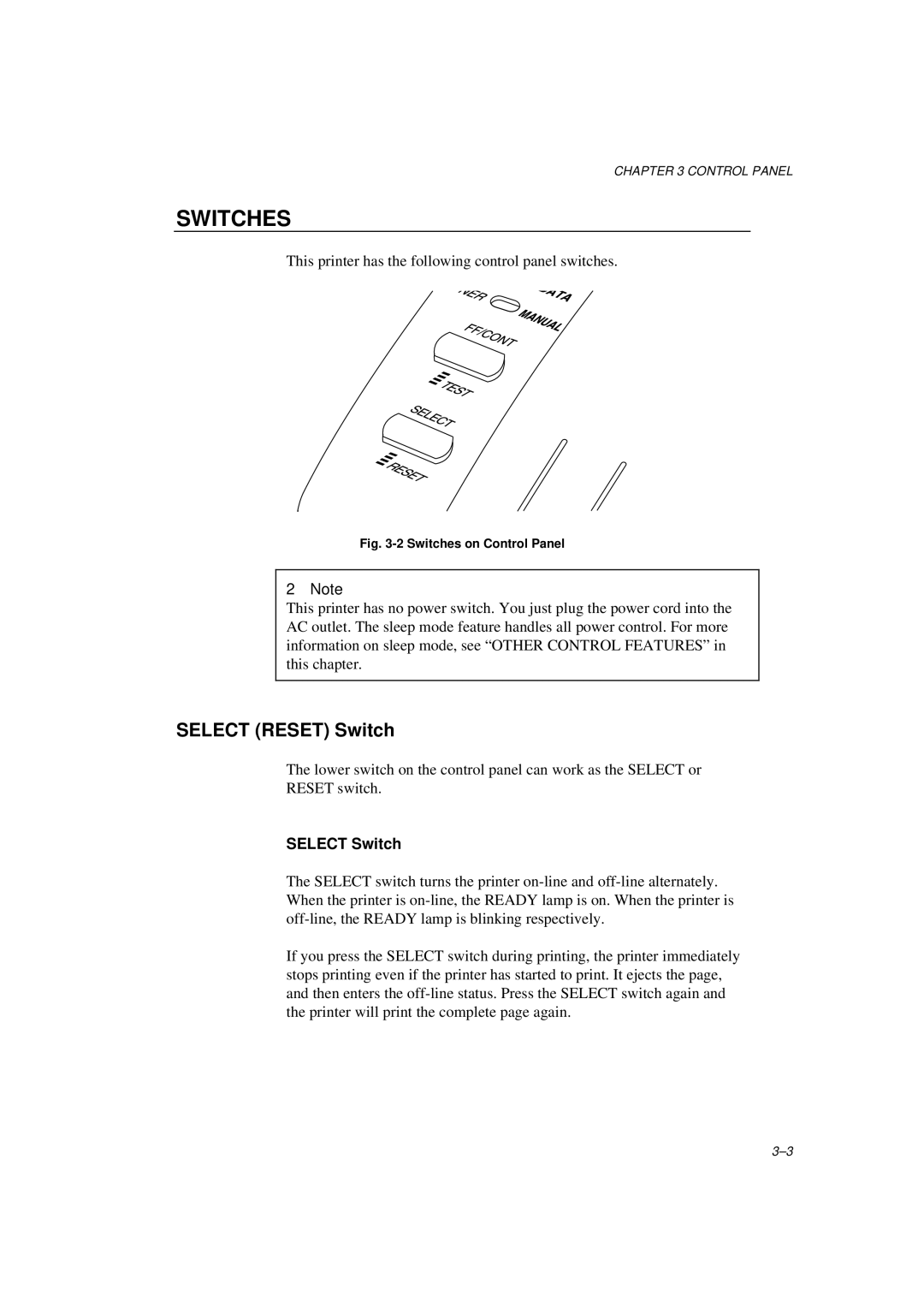 Brother HL-600 manual Switches, Select Reset Switch, Select Switch 