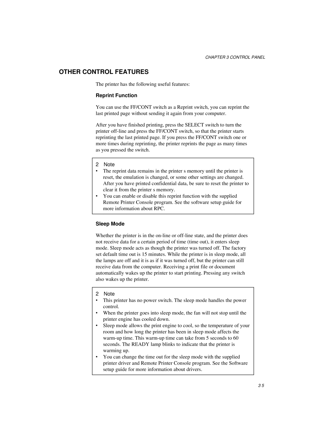 Brother HL-600 manual Reprint Function, Sleep Mode 