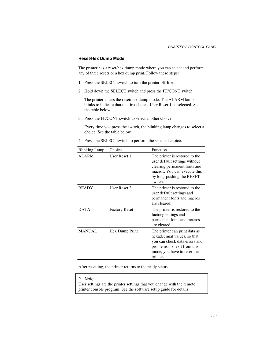 Brother HL-600 manual Reset/Hex Dump Mode 