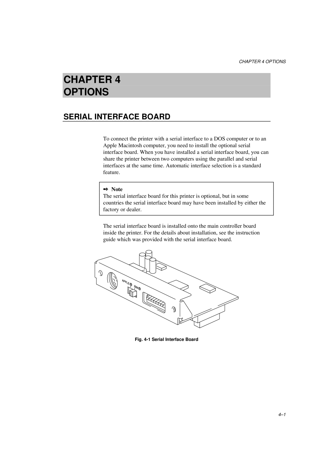 Brother HL-600 manual Chapter Options, Serial Interface Board 