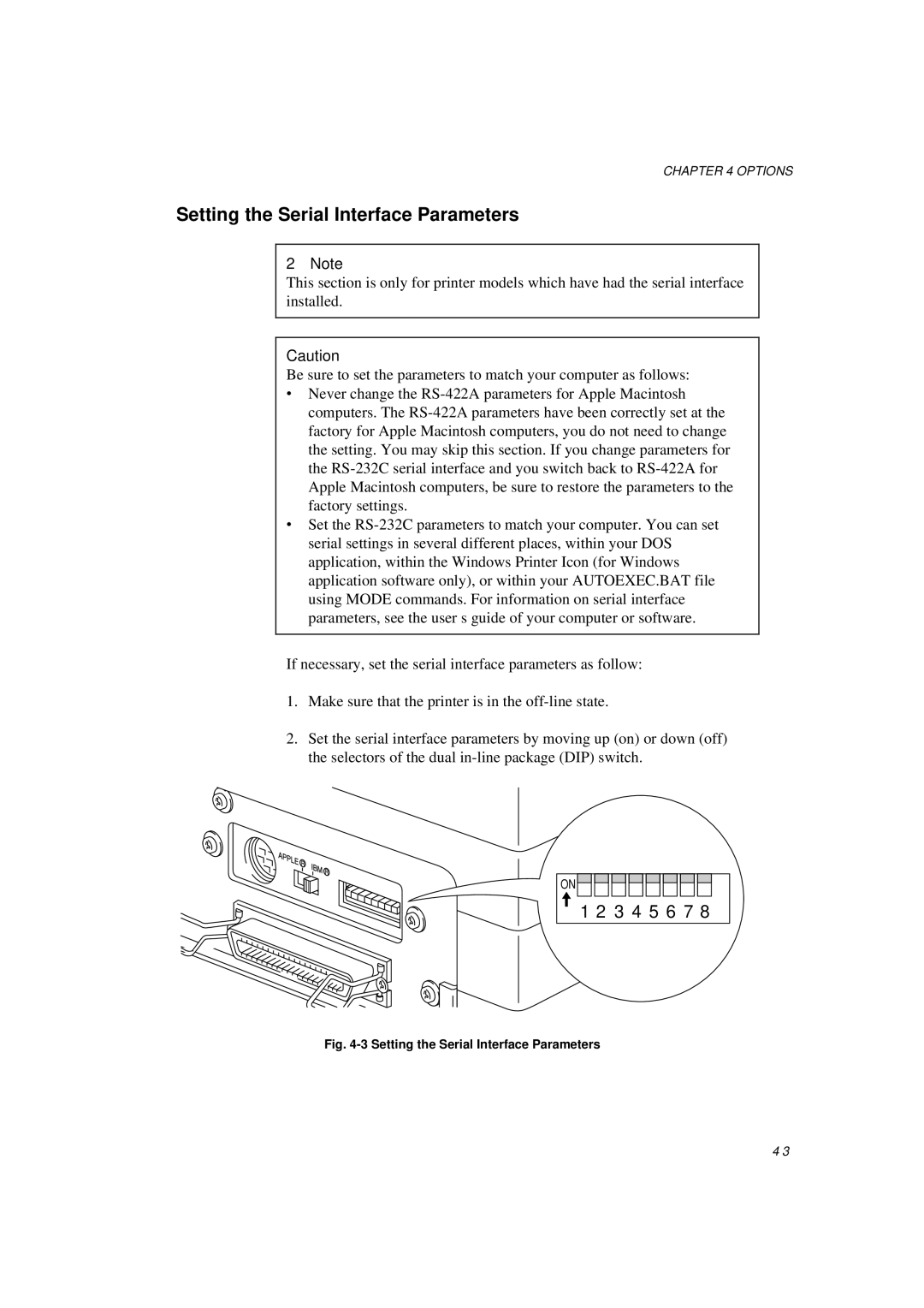 Brother HL-600 manual Setting the Serial Interface Parameters, 3 4 5 6 7 