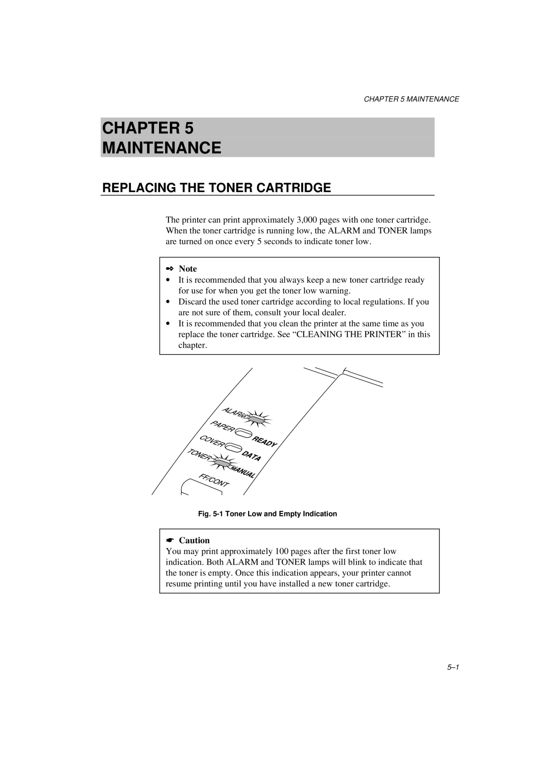 Brother HL-600 manual Chapter Maintenance, Replacing the Toner Cartridge 