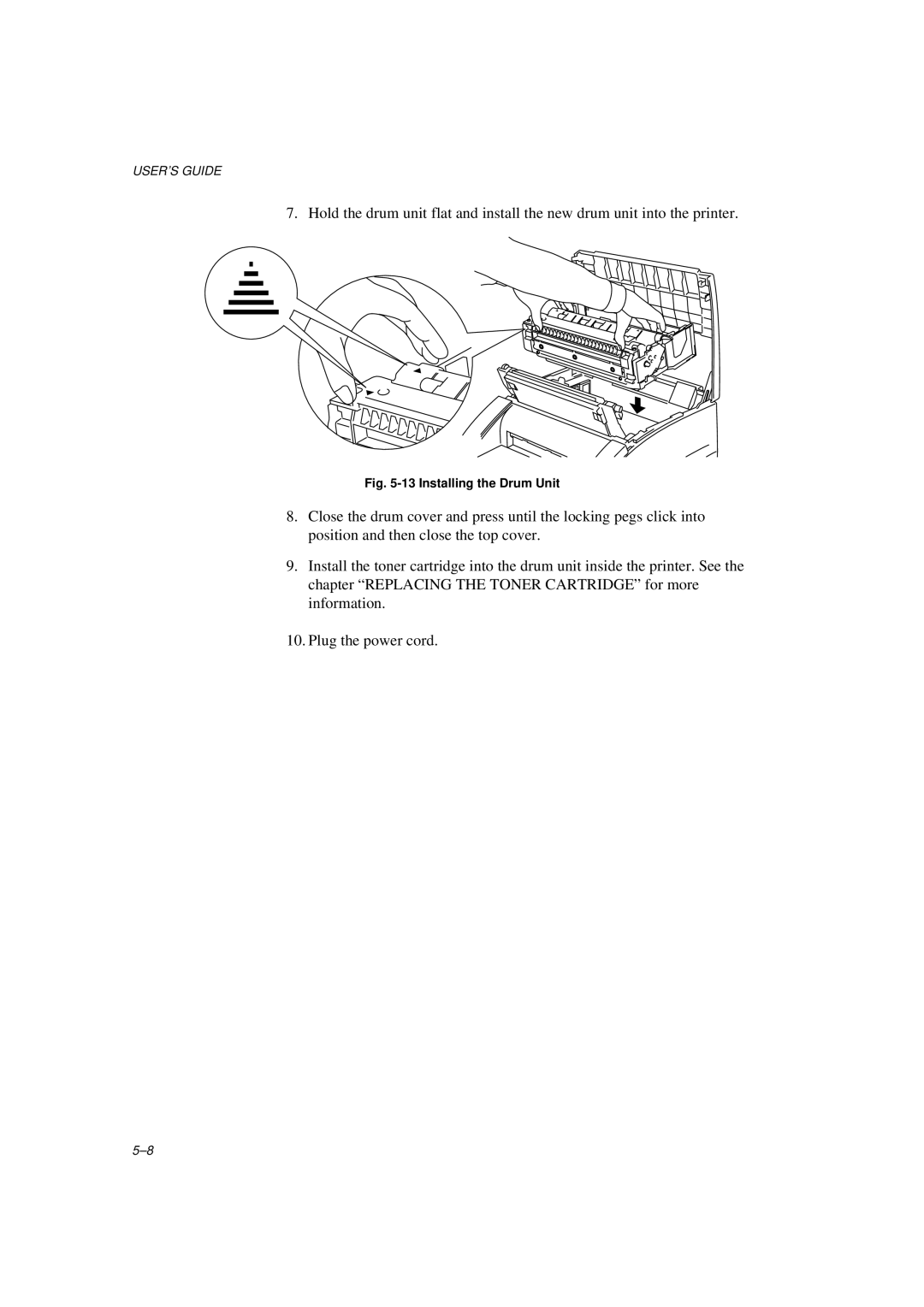 Brother HL-600 manual Installing the Drum Unit 