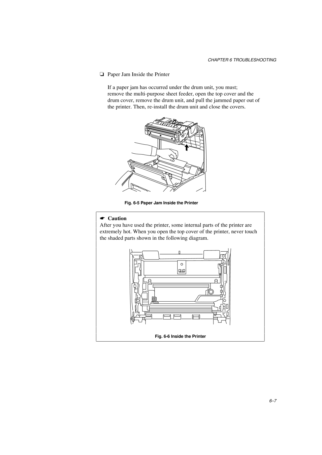 Brother HL-600 manual Paper Jam Inside the Printer 