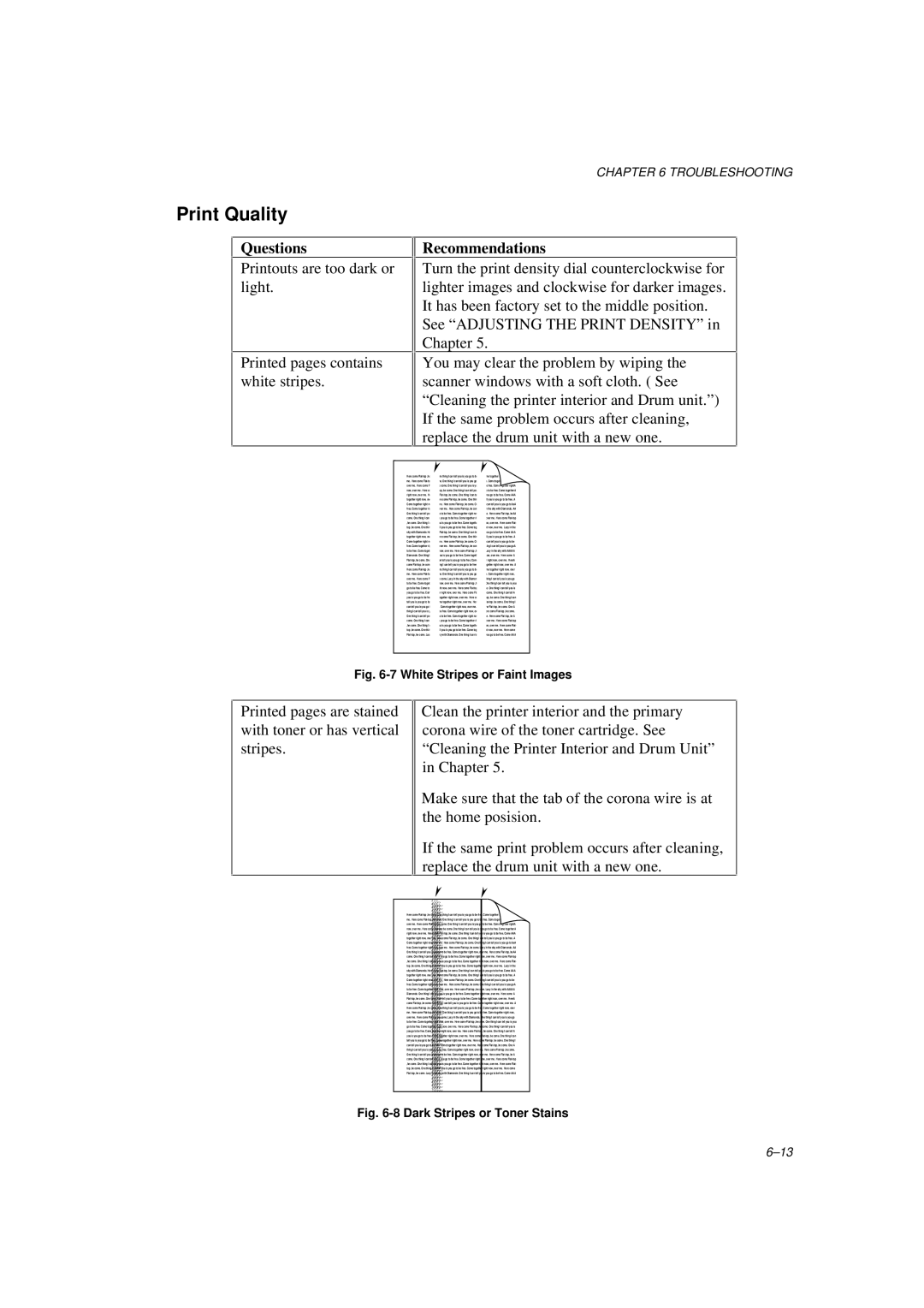 Brother HL-600 manual Print Quality, White Stripes or Faint Images 