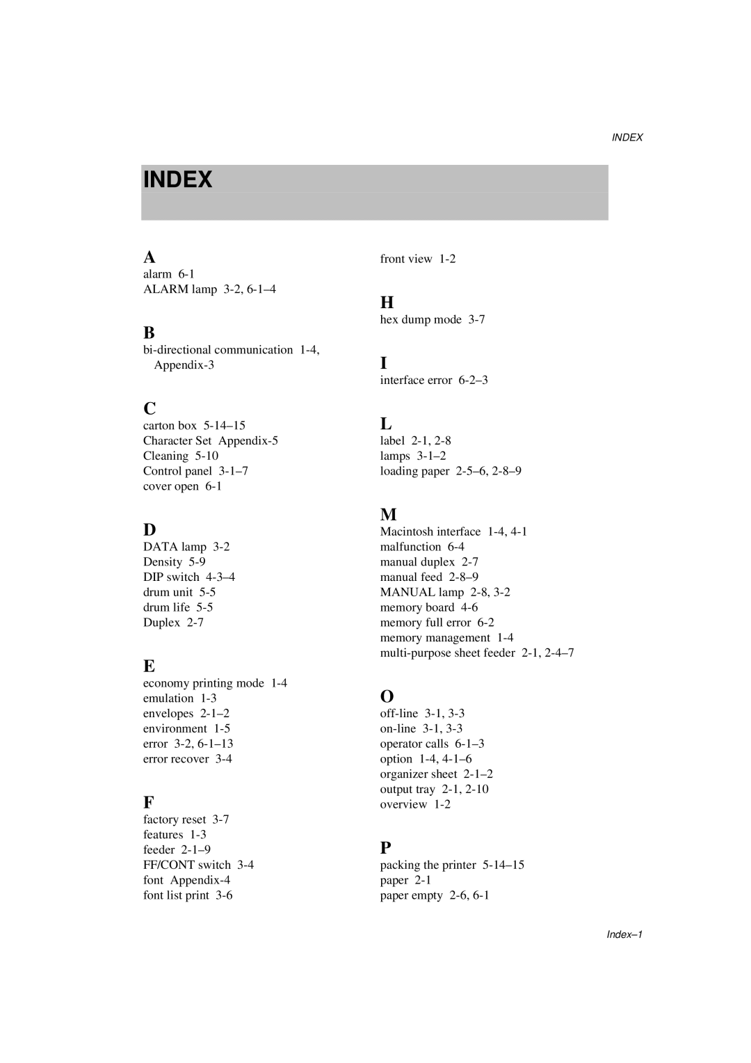 Brother HL-600 manual Index 