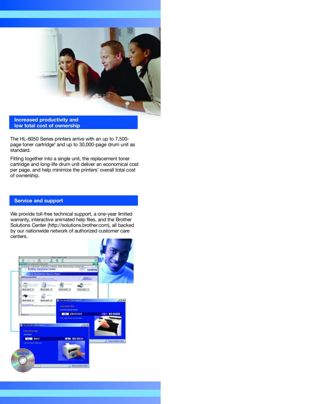 Brother HL-6050 Series manual Increased productivity and low total cost of ownership, Service and support 