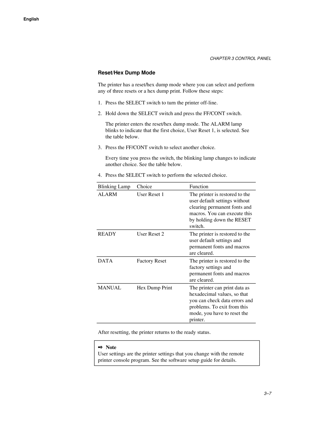 Brother HL-660 manual Reset/Hex Dump Mode 