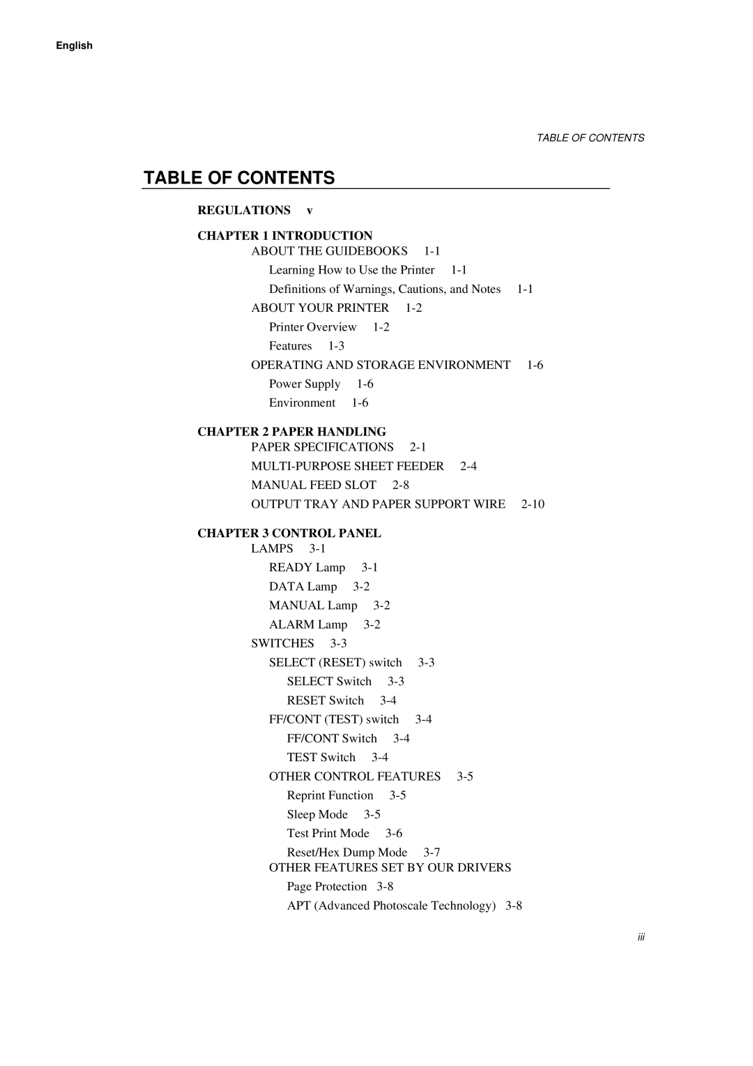 Brother HL-660 manual Table of Contents 