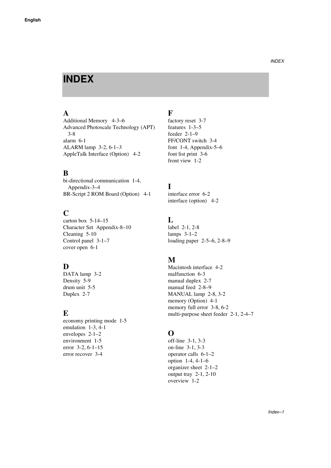 Brother HL-660 manual Index 