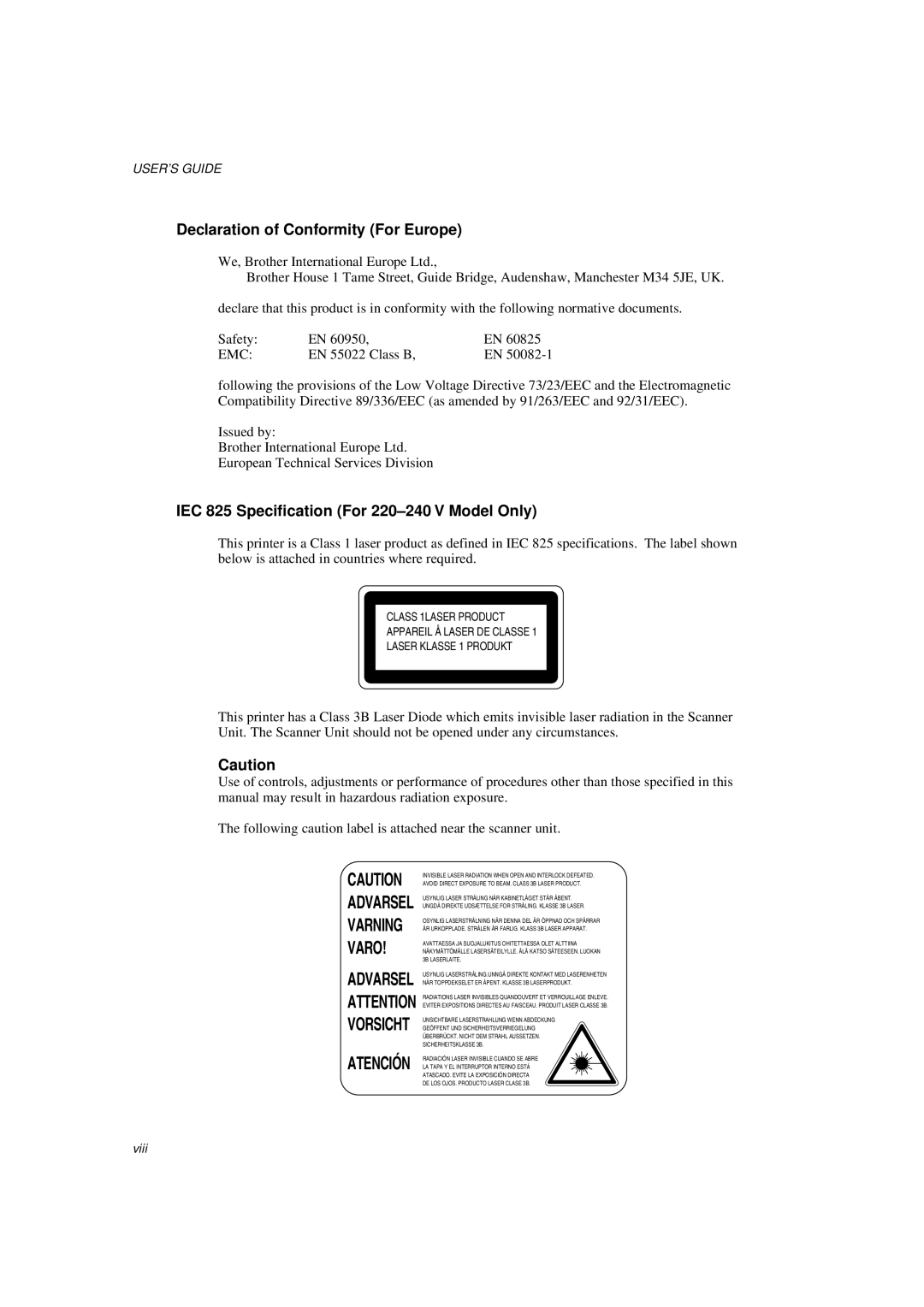 Brother HL-700 Series manual Declaration of Conformity For Europe 